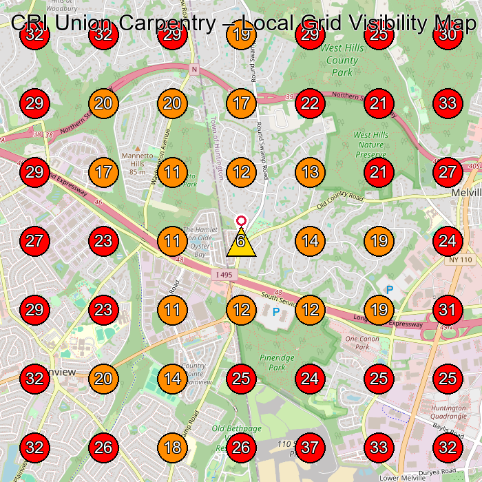 CRI Union Carpentry GeoGrid visibility map for Painter in Plainview
